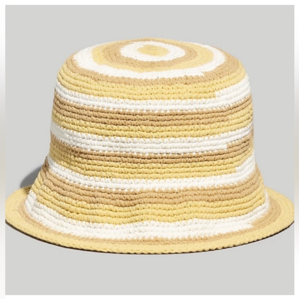 Madewell Beachy Crocheted Striped Bucket Hat in Earthen Sand Women’s M/L Cotton